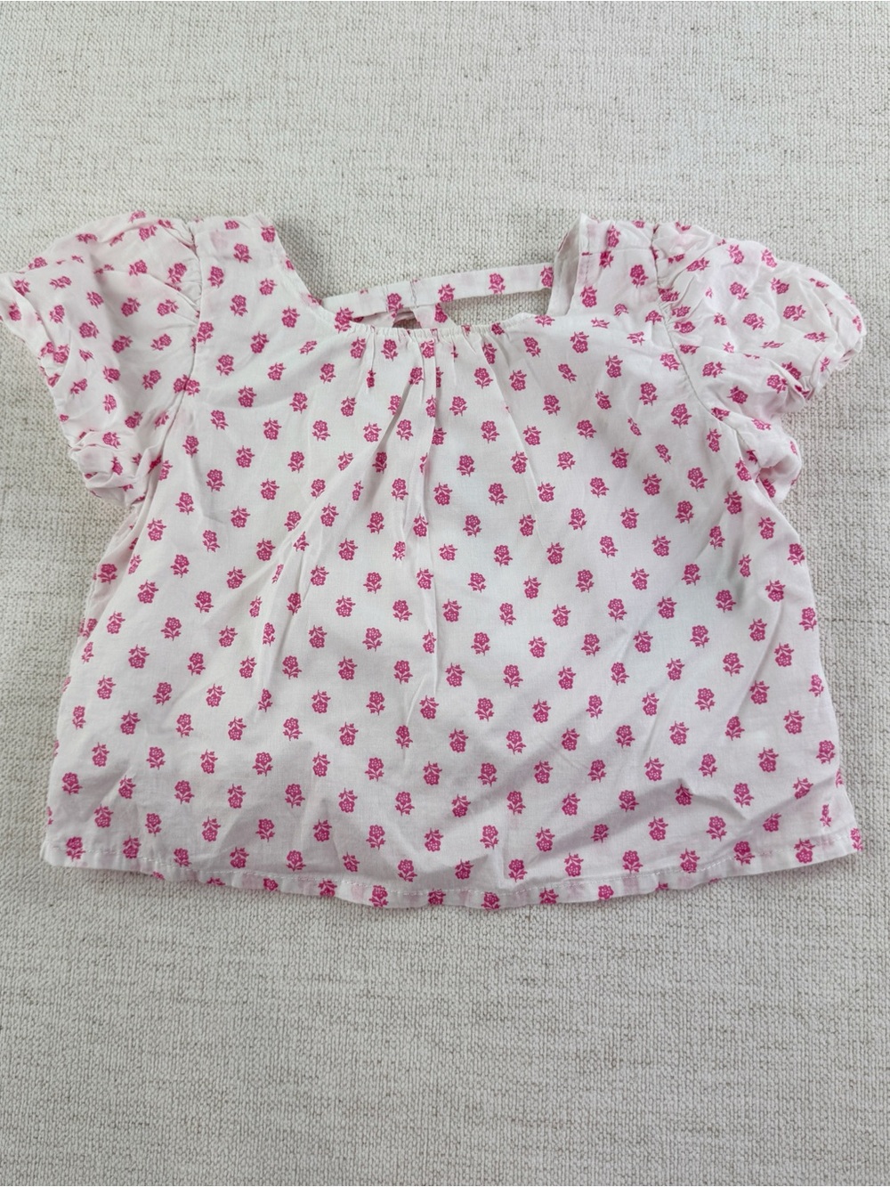 Janie and Jack White Top with Pink Floral Print bow back puff sleeves baby girl
